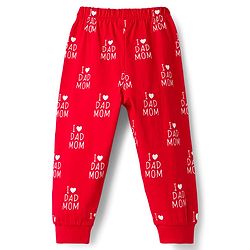 Babyhug Full Sleeves Co-ords Night Suit With Text Print - Red