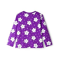 Babyhug Knit Full Sleeves Co-ords Night Suit With Star Print - Purple