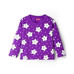Babyhug Knit Full Sleeves Co-ords Night Suit With Star Print - Purple