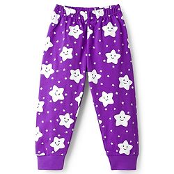 Babyhug Knit Full Sleeves Co-ords Night Suit With Star Print - Purple