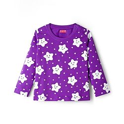 Babyhug Knit Full Sleeves Co-ords Night Suit With Star Print - Purple