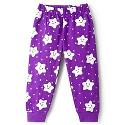 Babyhug Knit Full Sleeves Co-ords Night Suit With Star Print - Purple