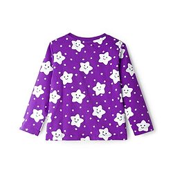 Babyhug Knit Full Sleeves Co-ords Night Suit With Star Print - Purple