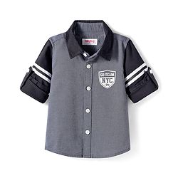 Babyhug 9-12m Boys Black & Grey Full Sleeve Regular Collar Solid Shirt