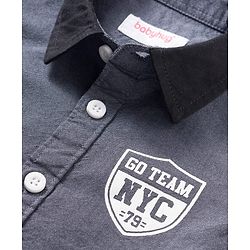 Babyhug 9-12m Boys Black & Grey Full Sleeve Regular Collar Solid Shirt