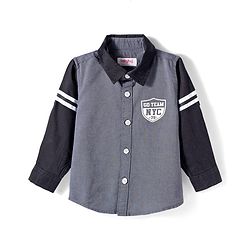 Babyhug 9-12m Boys Black & Grey Full Sleeve Regular Collar Solid Shirt