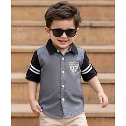 Babyhug 9-12m Boys Black & Grey Full Sleeve Regular Collar Solid Shirt