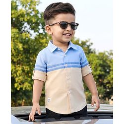 Babyhug Cotton Woven Full Sleeve Colour Block Solid Shirt- Blue & Beige