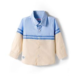 Babyhug Cotton Woven Full Sleeve Colour Block Solid Shirt- Blue & Beige