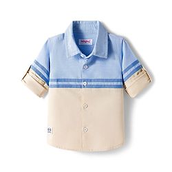 Babyhug Cotton Woven Full Sleeve Colour Block Solid Shirt- Blue & Beige