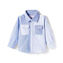 Babyhug Cotton Woven Full  Sleeve Cut & Sew Two-Tone Solid & Striped Shirt - Blue