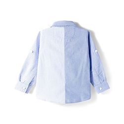 Babyhug Cotton Woven Full  Sleeve Cut & Sew Two-Tone Solid & Striped Shirt - Blue