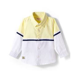 Babyhug Cotton Woven Full Sleeve  Cut & Sew Solid Colour Shirt - Yellow & White