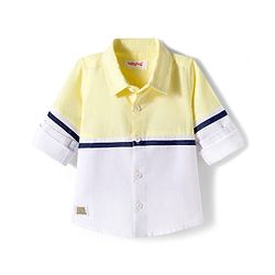 Babyhug Cotton Woven Full Sleeve  Cut & Sew Solid Colour Shirt - Yellow & White