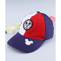 Babyhug Disney Cotton Woven Summer Cap with Mickey Mouse Graphic Multicolor - Diameter 16 cm