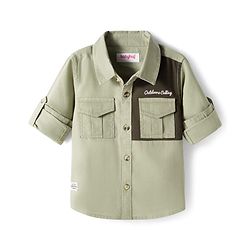 Babyhug Cotton Woven Full Sleeves Cut & Sew Solid Shirt with Text Embroidery -Green