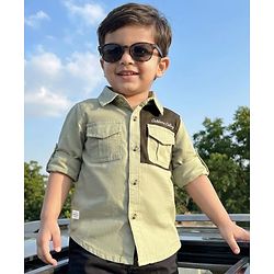 Babyhug Cotton Woven Full Sleeves Cut & Sew Solid Shirt with Text Embroidery -Green