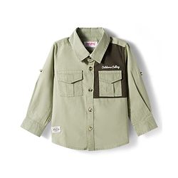 Babyhug Cotton Woven Full Sleeves Cut & Sew Solid Shirt with Text Embroidery -Green