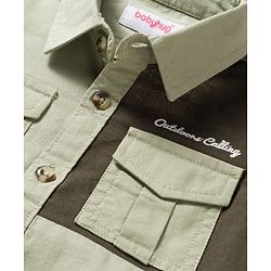 Babyhug Cotton Woven Full Sleeves Cut & Sew Solid Shirt with Text Embroidery -Green