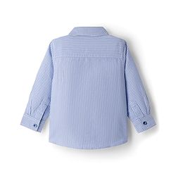 Babyhug Cotton Woven Full Sleeves Striped Shirt With Lion Patch - Blue