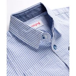 Babyhug Cotton Woven Full Sleeves Striped Shirt With Lion Patch - Blue