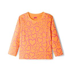 Babyhug Knit Full Sleeves Co-ords Night Suit With Heart Print - Orange