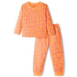 Babyhug Knit Full Sleeves Co-ords Night Suit With Heart Print - Orange