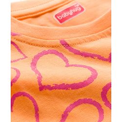 Babyhug Knit Full Sleeves Co-ords Night Suit With Heart Print - Orange