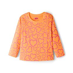 Babyhug Knit Full Sleeves Co-ords Night Suit With Heart Print - Orange