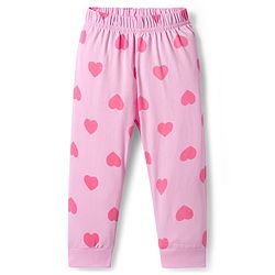 Babyhug Knit Full Sleeves Co-ords Night Suit With Heart Print - Light Pink