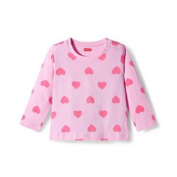Babyhug Knit Full Sleeves Co-ords Night Suit With Heart Print - Light Pink