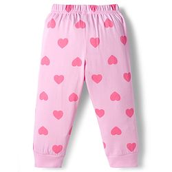Babyhug Knit Full Sleeves Co-ords Night Suit With Heart Print - Light Pink