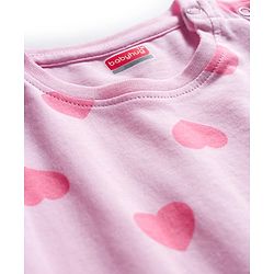 Babyhug Knit Full Sleeves Co-ords Night Suit With Heart Print - Light Pink