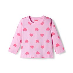 Babyhug Knit Full Sleeves Co-ords Night Suit With Heart Print - Light Pink