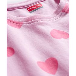 Babyhug Knit Full Sleeves Co-ords Night Suit With Heart Print - Light Pink