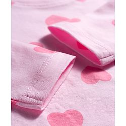 Babyhug Knit Full Sleeves Co-ords Night Suit With Heart Print - Light Pink