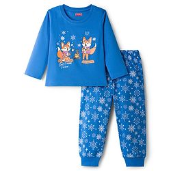Babyhug Cotton Knit Full Sleeves Night Suit With Fox Print - Blue