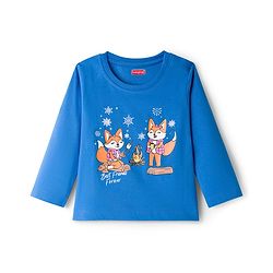 Babyhug Cotton Knit Full Sleeves Night Suit With Fox Print - Blue