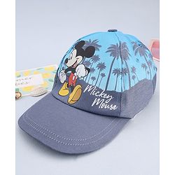 Babyhug Disney Cotton Woven Summer Cap With Mickey Mouse Graphics Navy Blue - Diameter 18 cm