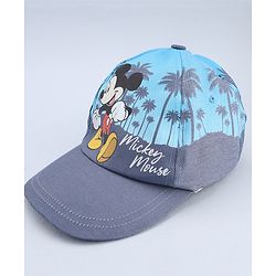 Babyhug Disney Cotton Woven Summer Cap With Mickey Mouse Graphics Navy Blue - Diameter 18 cm