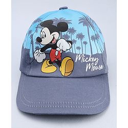 Babyhug Disney Cotton Woven Summer Cap With Mickey Mouse Graphics Navy Blue - Diameter 18 cm