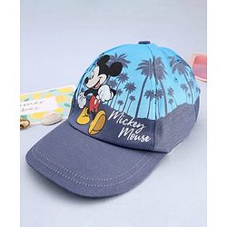 Babyhug Disney Cotton Woven Summer Cap With Mickey Mouse Graphics Navy Blue - Diameter 18 cm