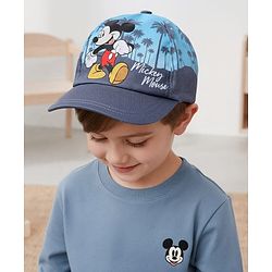 Babyhug Disney Cotton Woven Summer Cap With Mickey Mouse Graphics Navy Blue - Diameter 18 cm