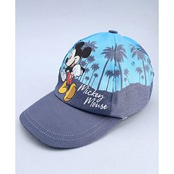Babyhug Disney Cotton Woven Summer Cap With Mickey Mouse Graphics Navy Blue - Diameter 18 cm