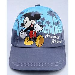 Babyhug Disney Cotton Woven Summer Cap With Mickey Mouse Graphics Navy Blue - Diameter 18 cm
