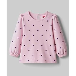Babyhug Cotton Woven Frock with Full Sleeves Tee & Heart Print - Purple
