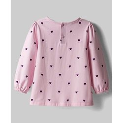 Babyhug Cotton Woven Frock with Full Sleeves Tee & Heart Print - Purple