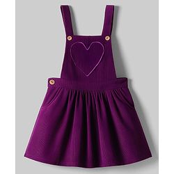 Babyhug Cotton Woven Frock with Full Sleeves Tee & Heart Print - Purple