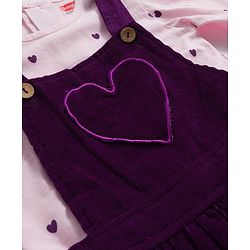 Babyhug Cotton Woven Frock with Full Sleeves Tee & Heart Print - Purple