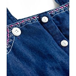 Babyhug Woven Sleeveless Denim Jumpsuit With Floral Embroidery - Navy Blue